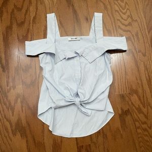 Do+Be Stripe Cold Shoulder Top Button Down